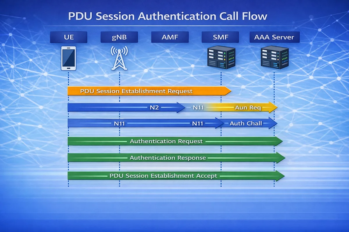 5G PDU Session Authentication call flow diagram